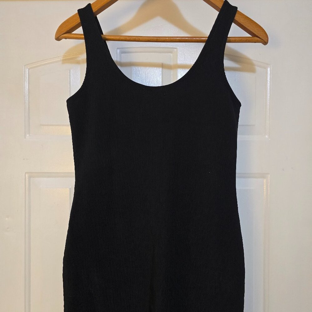 Spandex Dress Black Ribbed Sheath Sleeveless Heart to Hips Women's Medium 1990s - Picture 3 of 10